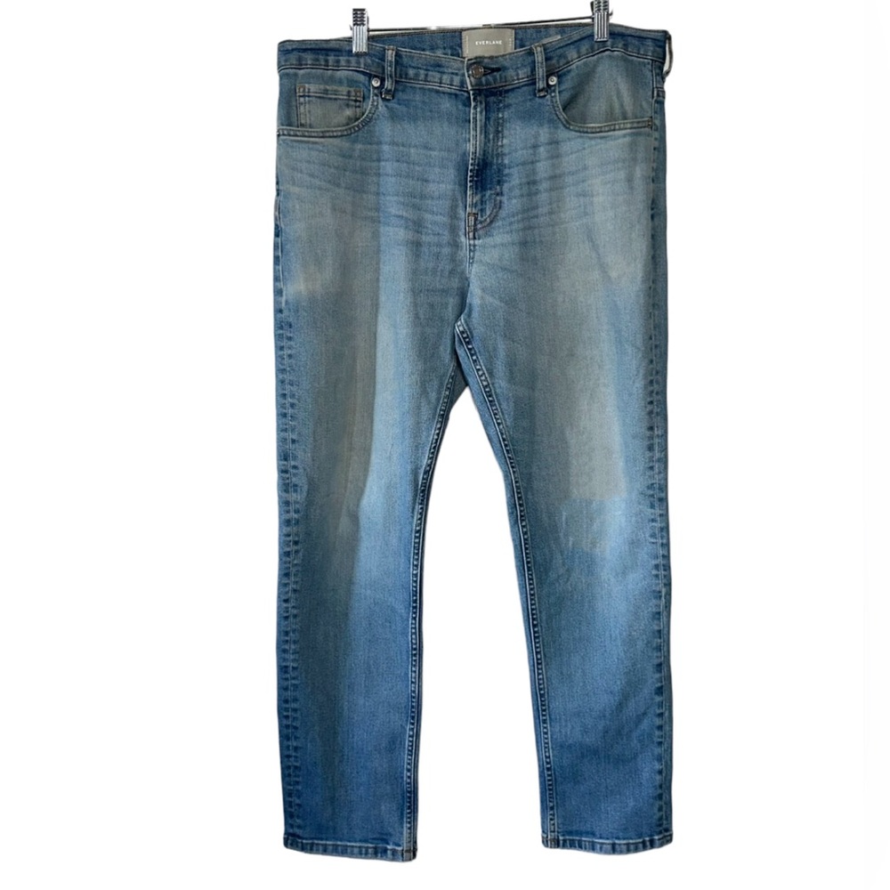 Everlane Men’s Medium Wash Straight Leg Blue Distressed Denim Jeans- Size 35